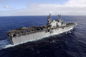 071111-N-6597H-220 PACIFIC OCEAN (Nov. 11, 2007) Ã Amphibious assault ship USS Tarawa (LHA 1) transits through the Pacific Ocean while on deployment in support of maritime security operations and the global war on terrorism. U.S. Navy photo by Mass Communication Specialist Seaman Jon Husman (RELEASED)